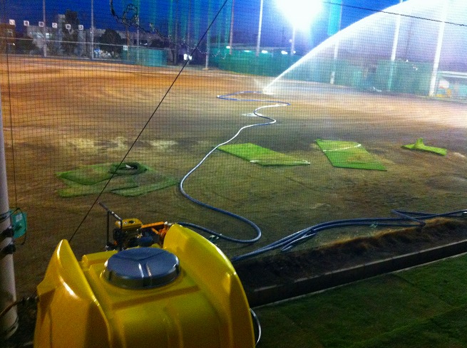 浜松市立高校　野球グランドエンジンポンプ散水システム